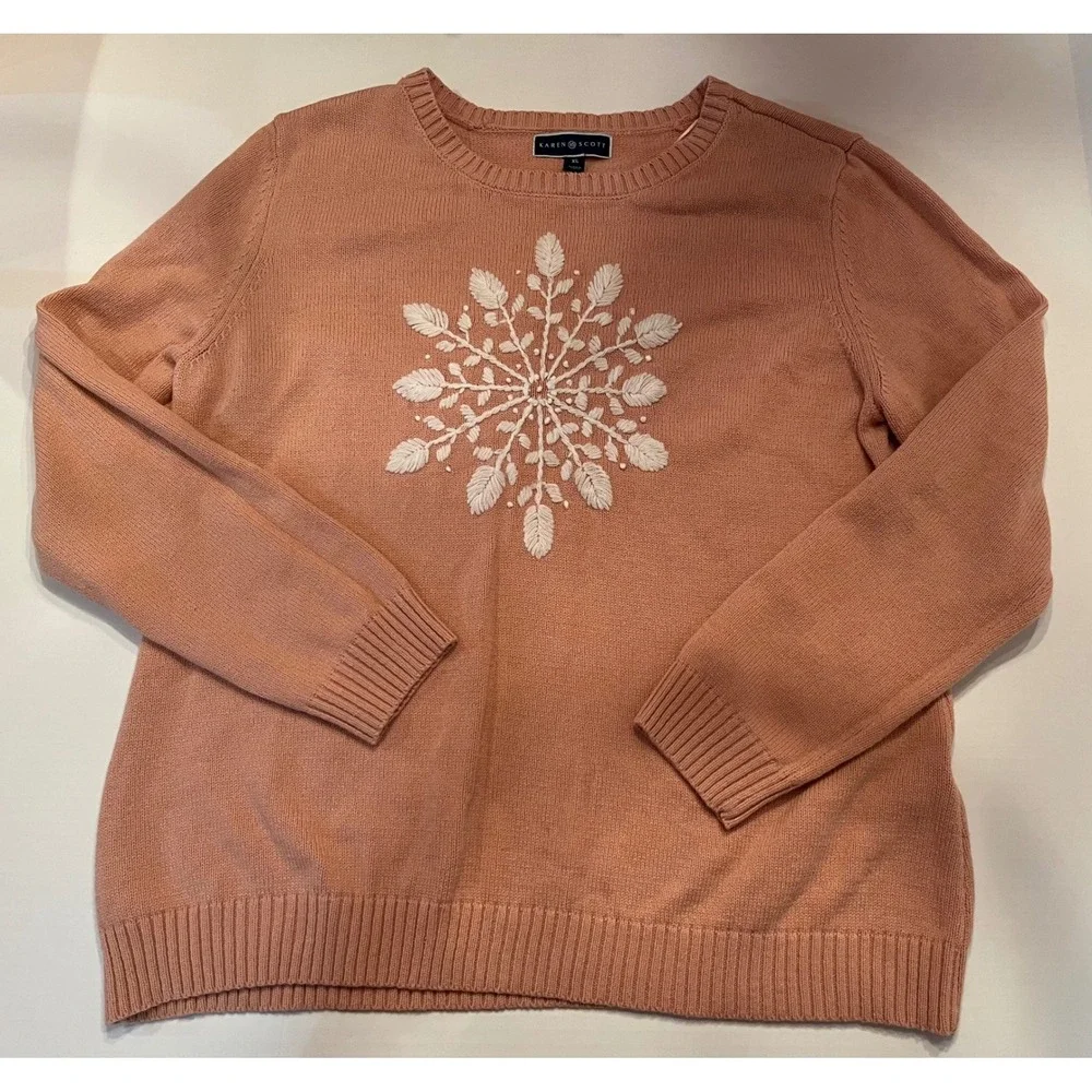 Karen Scott Sweater‎ Snowflake Light Pink/Peach Color Size XL